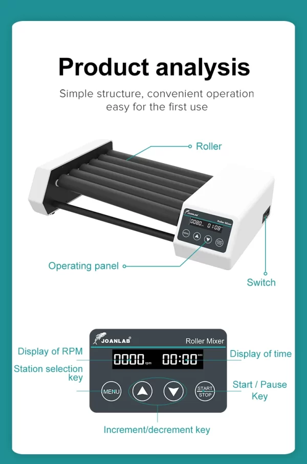 Misturador Horizontal RM-6Pro JOANLAB para Tubos de Sangue – Equipamento Laboratorial Digital com Velocidade Ajustável de 20 a 80 rpm - Image 12